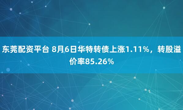 东莞配资平台 8月6日华特转债上涨1.11%，转股溢价率85.26%